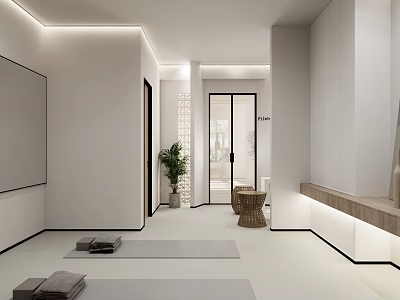 Minimalist Yoga Space With Mats And Plants 3d model