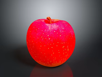 Fresh Shiny Red Apple With White Spots On Dark Reflective Surface 3d model