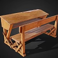 Rustic Wooden Furniture Bench With Sturdy Crossed Legs And Solid Design