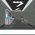 Modern Interior Waiting Area With Hexagonal Lights White Counter Sofa Chairs And Green Plants