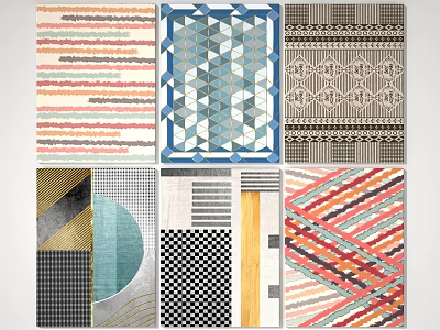 Square Rugs With Colorful Geometric Patterns And Abstract Designs For Home Decor 3d model