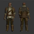 Detailed Character Leather Armor Design With Belt Straps Boots Front Back Views