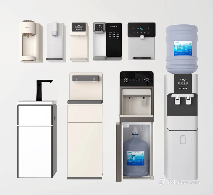 Modern Kitchen Appliances With Various Water Dispensers Standing Countertop Hot Cold Functions 3d model 