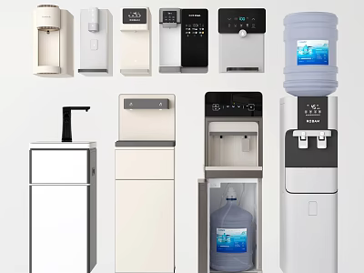 Modern Kitchen Appliances With Various Water Dispensers Standing Countertop Hot Cold Functions 3d model
