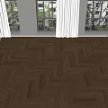 Warm Brown Herringbone Wood Flooring In Bright Interior With White Curtains And Windows