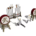 Traditional Chinese Martial Arts Weapons On Rack With Wu And Dao Character Drums