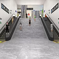 Modern Urban Station Interior With Escalators Stairs Pedestrians And Directional Signs
