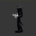 Cartoon Character In Black Costume With Horned Mask Metal Accents And Outstretched Hands