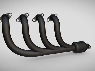 Industrial Exhaust Equipment With Four Curved Black Pipes And Mounting Brackets 3d model