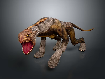 Game Movie Character Ferocious Monster With Open Mouth Sharp Teeth Furry Body And Aggressive Stance 3d model