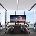 Modern Conference Room With Large Screen Showing Dune Bright Windows And Comfortable Chairs