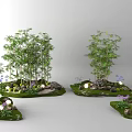 Decorative Plant Combinations With Bamboo Small Trees Purple Flowers Small Lights Stones And Green Moss