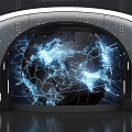Curved Exhibition Booth With LED Lighting Illuminated Globe And Digital Network Lines