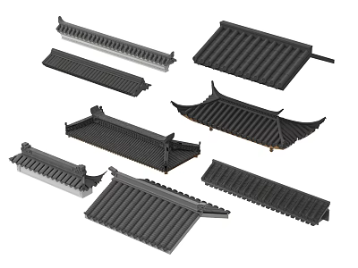 Traditional Architectural Roof Components With Various Eave And Tile Styles 3d model