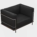 Modern Black Leather Single Sofa With Sleek Metal Frame Design 3d model