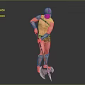 Muscular Armored Warrior Holding Battle Axe With Helmet In Standing Pose