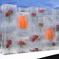 Instagrammable Photo Spot With Ice Cubes Containing Red Roses And Blue Sky Background