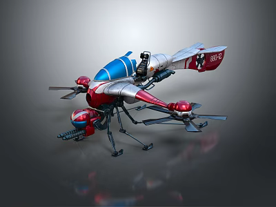 Futuristic Red Silver Blue Drone With Propellers Mechanical Arms And 001 Marking 3d model
