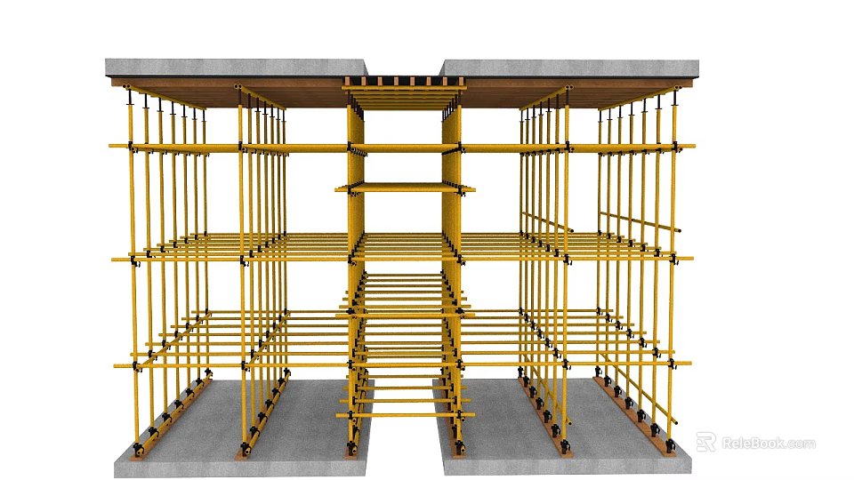 Yellow Metal Scaffolding Structure With Multi Level Frames For Construction 3d model