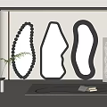 Modern Decorative Mirrors with Beaded Round and Cutout Irregular Shapes on White Wall