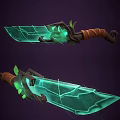 Transparent Green Glowing Sword Design With Wrapped Handle And Leaf Accents