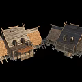Traditional Wooden Houses With Thatch Roofs Rustic Design And Wooden Frames Chimneys