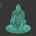 Artistic Sitting Gorilla Sculpture With Metallic Texture And Circular Rustic Base 3d model