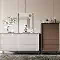 Modern Entryway Cabinet And Side Cabinet With Mirror Vase Green Plant Decoration