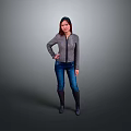 A Stylish Woman In Gray Jacket Blue Jeans And Black Boots With Hand On Hip