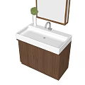 Modern Bathroom Vanity Design With White Countertop Wooden Cabinet Mirror And Green Plant