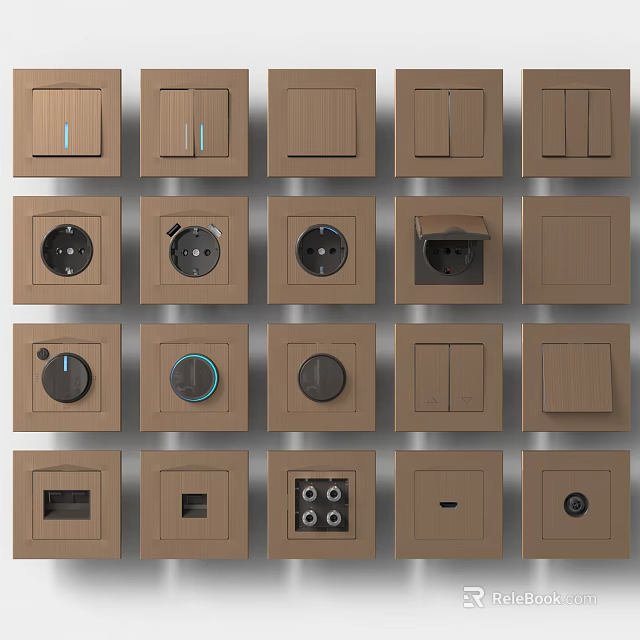 Brown Switch Panels With Various Functional Designs And Multiple Types For Home 3d model