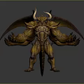 Mythical Demon Creature With Large Wings Horns And Yellow Muscular Body