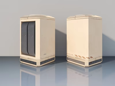 Beige Cabinet With Black Swing Door Bottom Grille And Side Warning Stripes 3d model