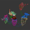 Cartoon Scenery of Floating Islands with Chinese Style Pavilions Green Plants Rocks and Vines