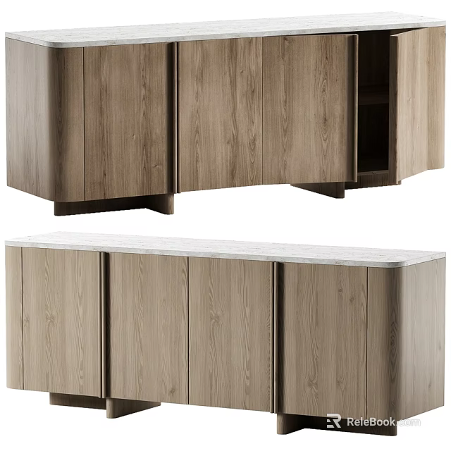 Modern Wooden Dresser With Natural Wood Grain And Marble Top Surface 3d model 
