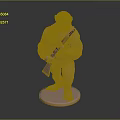 Detailed Pink Ape Figurine 3D Model Holding Rifle On Round Base