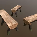 Set of Rustic Wooden Stools With Thick Log Legs And Natural Wood Grain Surface