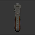 Classic Pistol With Silver Metal Body And Brown Wooden Grip Design Details