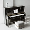 Classic Black Piano Musical Instrument With Open Music Sheet And White Stool