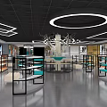 Specialty Store Interior With Modern Display Shelves Spacious Aisle And Lighting