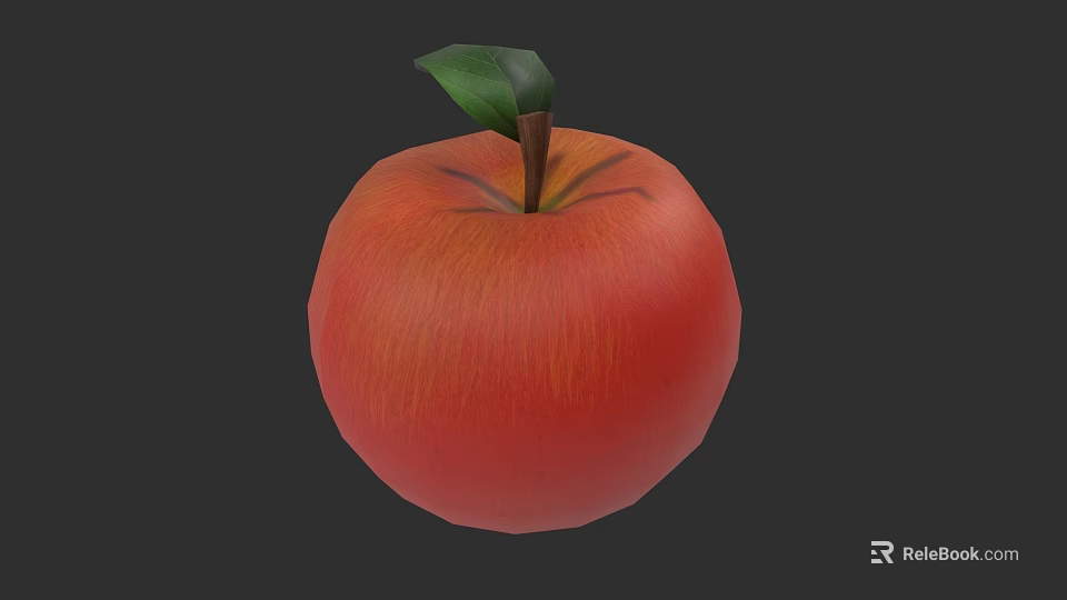 Juicy Red Apple With Fresh Green Leaf On Dark Background 3d model 