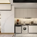 Elegant Modern Apartment Interior With Sofa Bed Built in Bookshelves And City View Window
