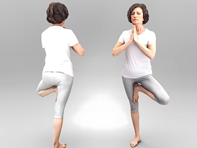 Woman Practicing Yoga Tree Pose Balancing On Single Leg With Joined Hands 3d model