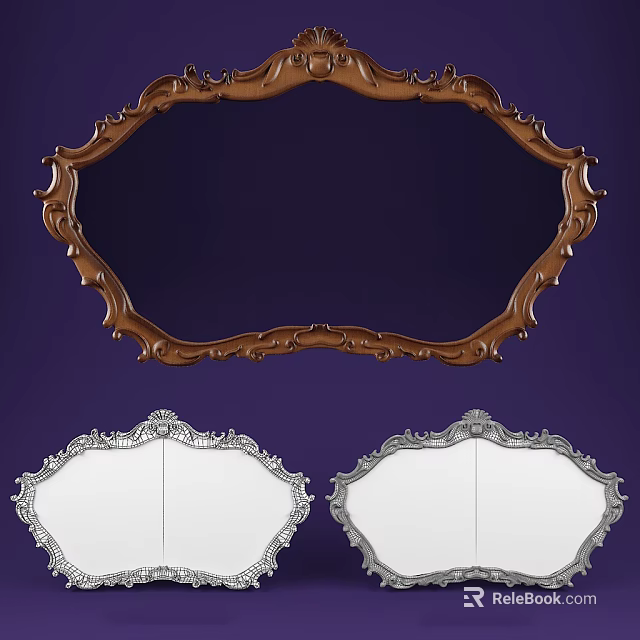 Elegant Ornate Mirrors With Carved Brown And Silver Decorative Frames 3d model 