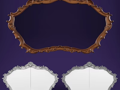 Elegant Ornate Mirrors With Carved Brown And Silver Decorative Frames 3d model