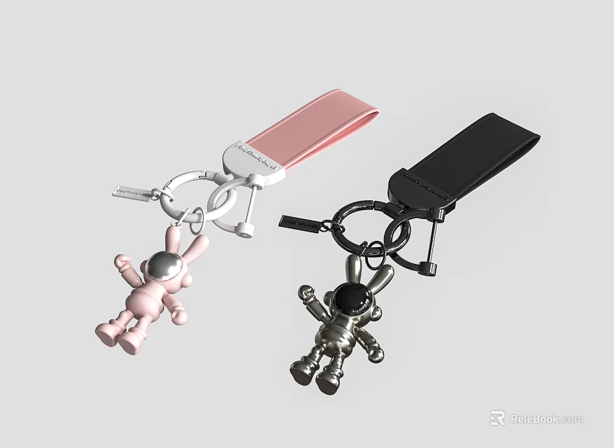 Cute Pink Rabbit And Cool Black Astronaut Shaped Decorative Keychain Accessories 3d model 