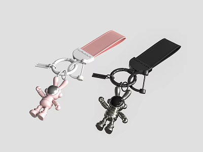 Cute Pink Rabbit And Cool Black Astronaut Shaped Decorative Keychain Accessories 3d model