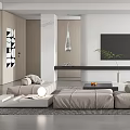 Modern Living Room Interior With Gray Modular Sofa Orange Armchair And Black TV