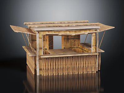 Rustic Bamboo Booth Design With Sloped Roof Open Windows And Woven Walls 3d model