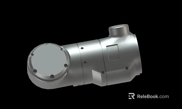 3D Rendered Silver Metal Industrial Component With Cylindrical Structure Flange Holes And Ports 3d model 